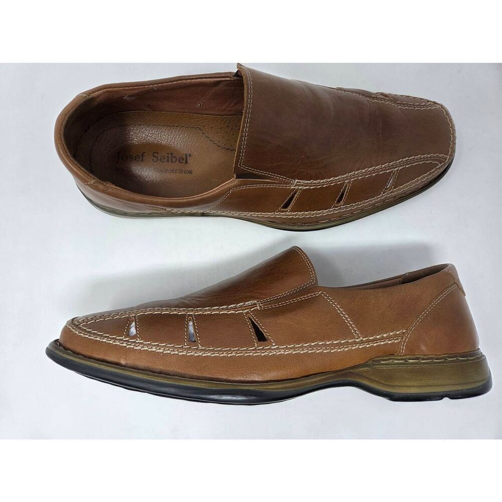 JOSEF SEIBEL MENS SIZE 45 US 12 BROWN LEATHER FISHERMAN SANDAL SHOES COMFORT